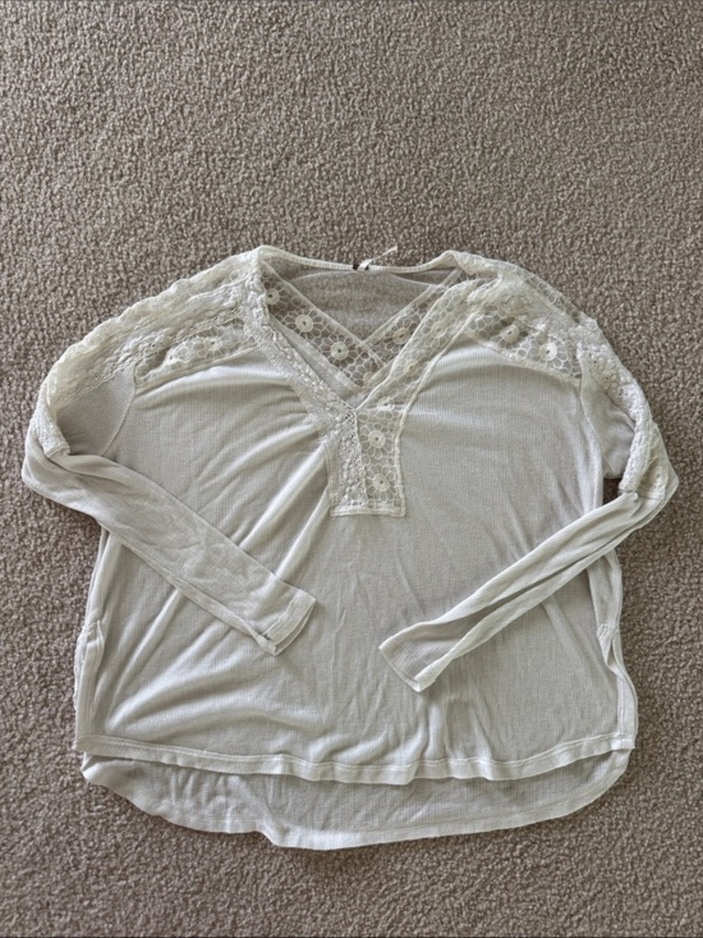 Free People Cream Lace-Detail Long Sleeve Top
